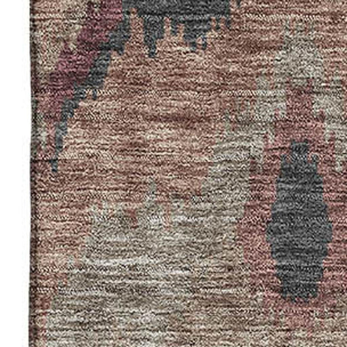 10' X 14' Ikat Washable Area Rug With UV Protection - Burgundy
