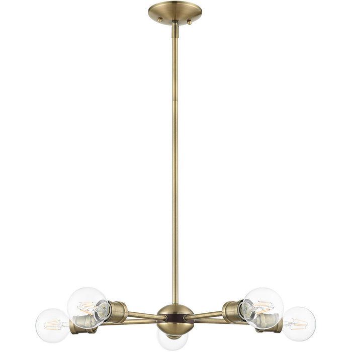 11" Five Light Dimmable Chandelier With Shades - Antiqued Brass