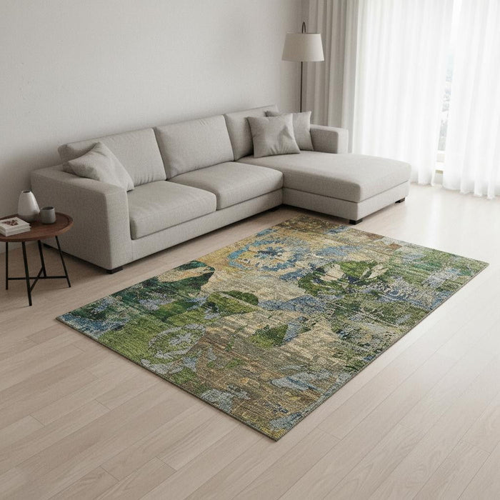 9' X 12' Abstract Washable Area Rug With UV Protection (648873) - Taupe / Green / Blue