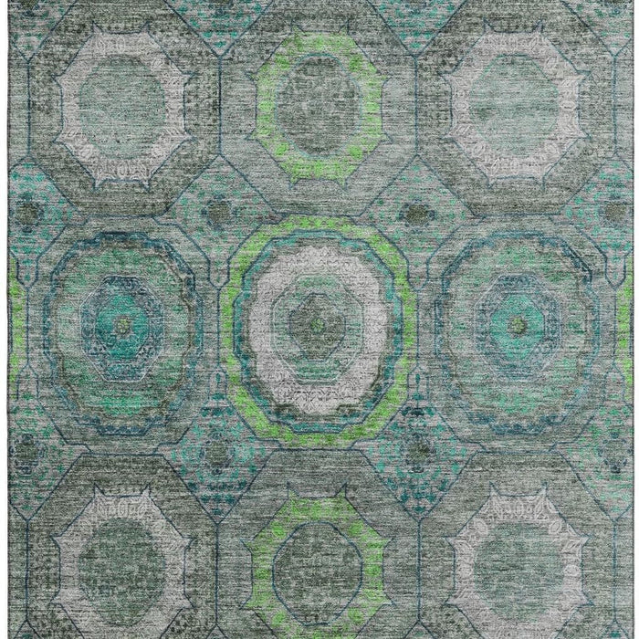 10' X 14' Geometric Washable Area Rug With UV Protection (716527) - Teal / Lime Green