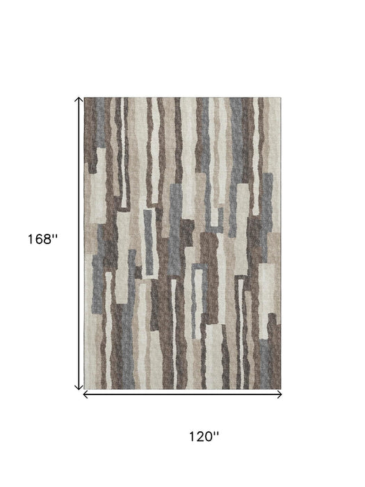 10' X 14' Abstract Washable Area Rug With UV Protection (644132) - Brown / Ivory / Gray