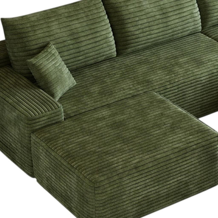 2 Piece Living Room Set Corduroy Modular Compression Foam Sofa & Ottoman Toss Pillows - Green