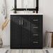 Giga bathroom vanity with sink, storage cabinet, three drawers, and soft-closing doors in a freestanding design.
