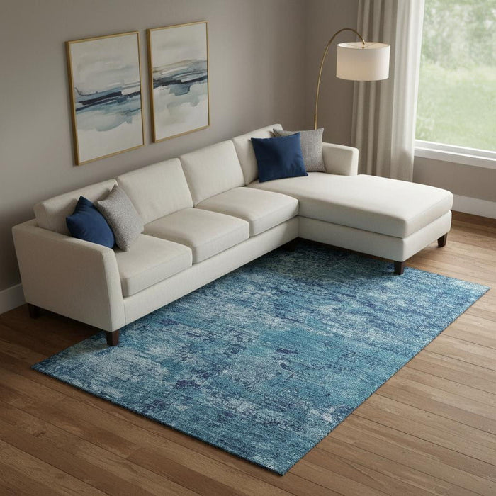 10' X 14' Abstract Washable Area Rug With UV Protection (699148) - Denim Blue / Ivory