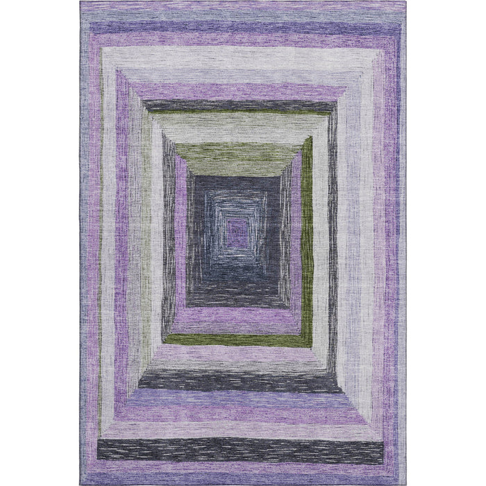 10' X 14' Geometric Washable Area Rug With UV Protection (709348) - Lavender / Ivory / Charcoal