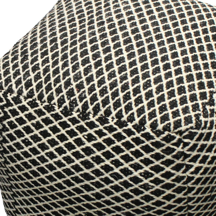 Wool Cube Geometric Pouf Ottoman - Black And Ivory