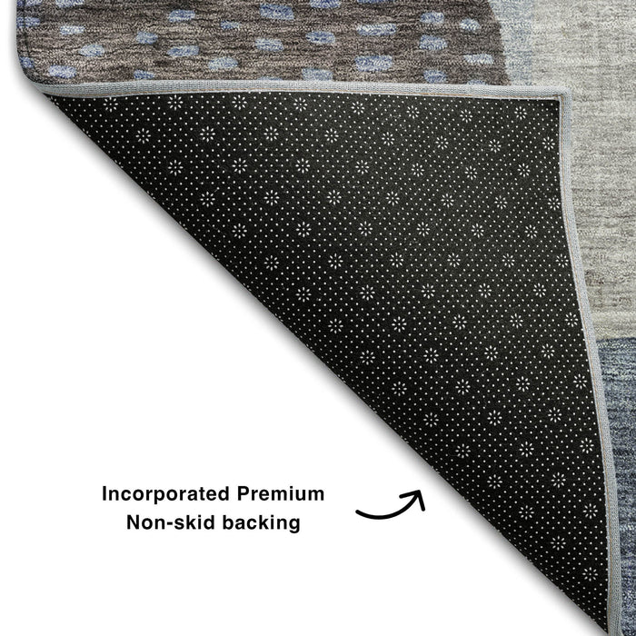10' X 14' Geometric Washable Area Rug With UV Protection (684798) - Blue / Gray / Silver