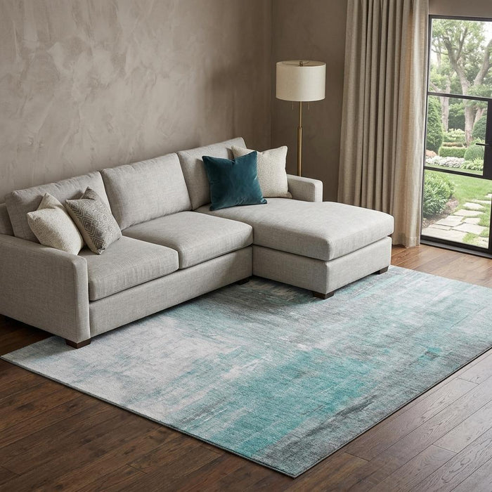10' X 14' Abstract Washable Area Rug With UV Protection (693162) - Teal / Gray / Silver