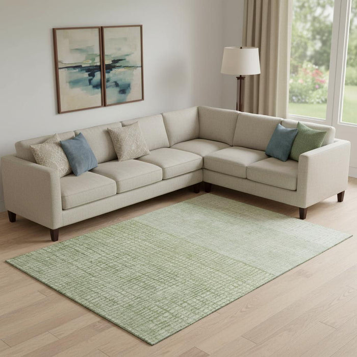 10' X 14' Geometric Washable Area Rug With UV Protection (705053) - Sage / Ivory