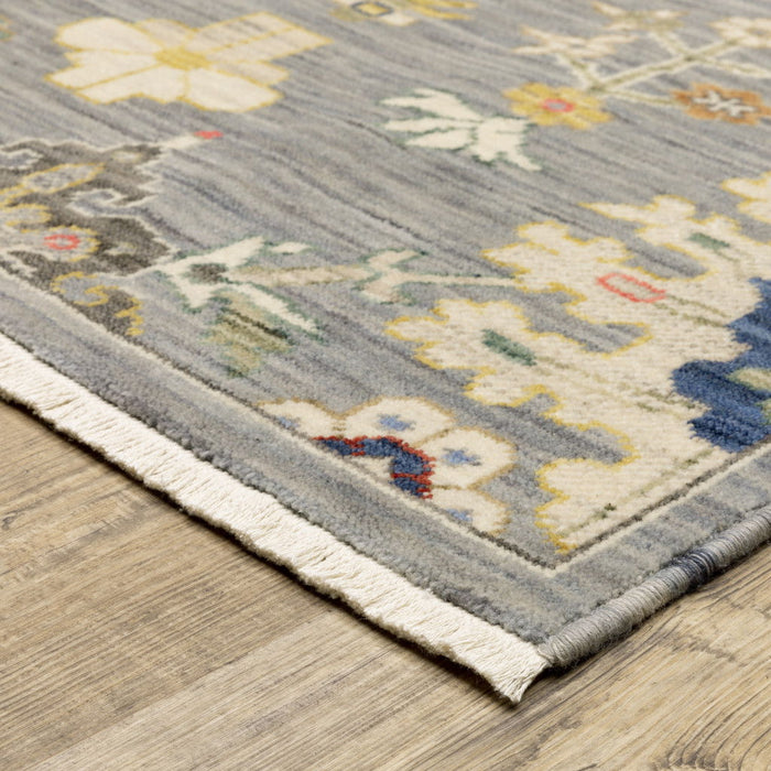 6' x 9' Oriental Power Loom Stain Resistant Area Rug With Fringe - Gray Ivory Gold Salmon Red Blue And Green
