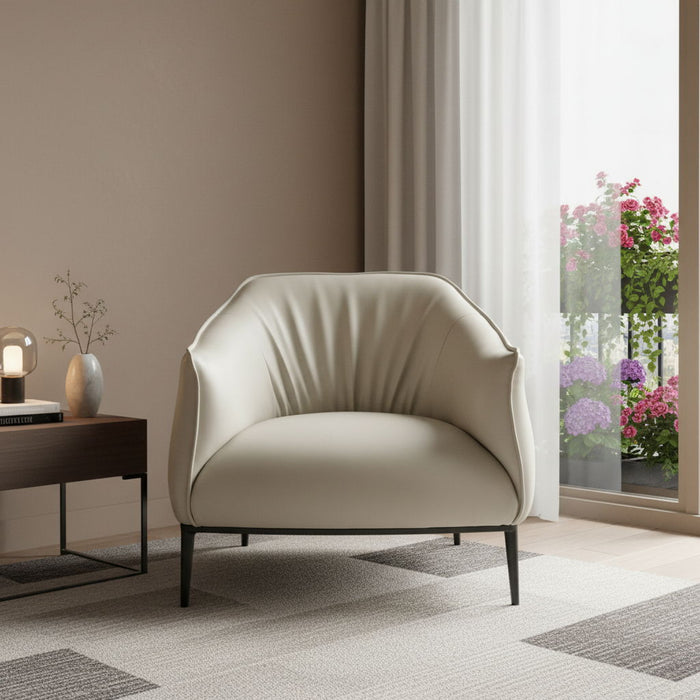 Faux Leather Steel Arm Chair - Light Gray / Black