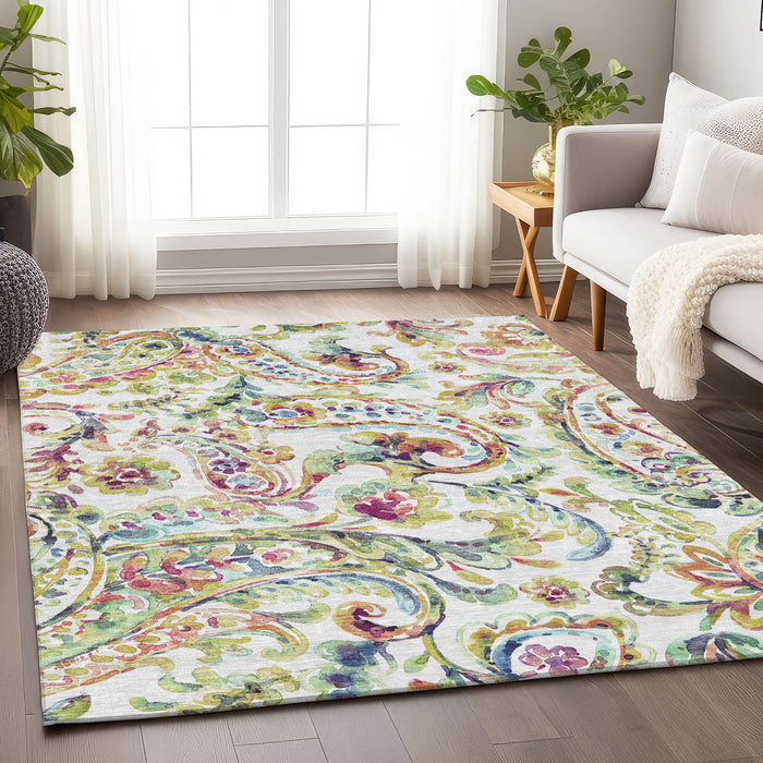 10' X 14' Paisley Washable Area Rug With UV Protection - Ivory