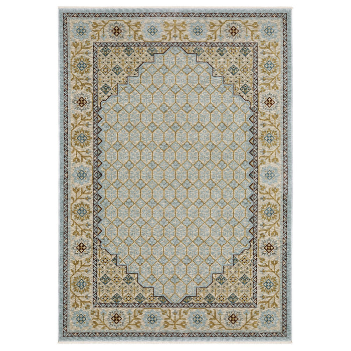 7' X 10' Oriental Area Rug With Fringe - Gold
