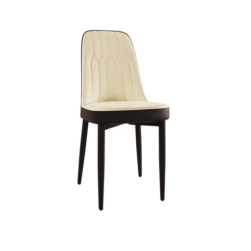 Modern Giga dining chair set with cushioned seats and metal legs, showcasing contemporary design and comfortable seating.
