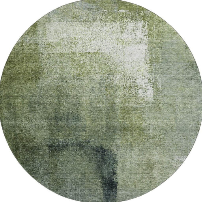 8' Abstract Washable Round Rug Polyester With UV Protection - Green And Ivory