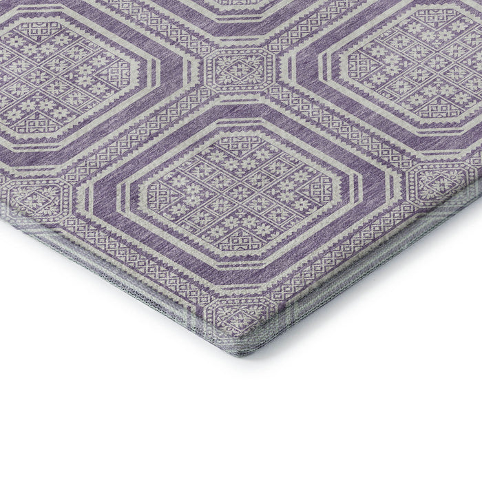 10' X 14' Geometric Washable Area Rug With UV Protection (693804) - Lavender / Ivory