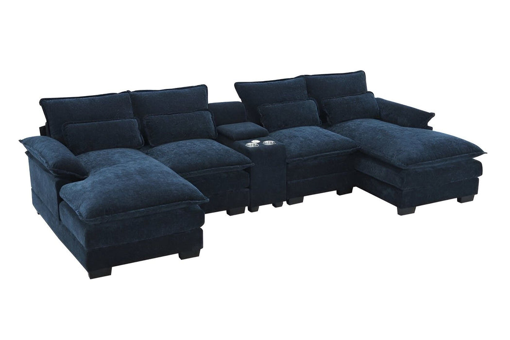 Fabric Modular USB Sofa With Black Legs - Blue