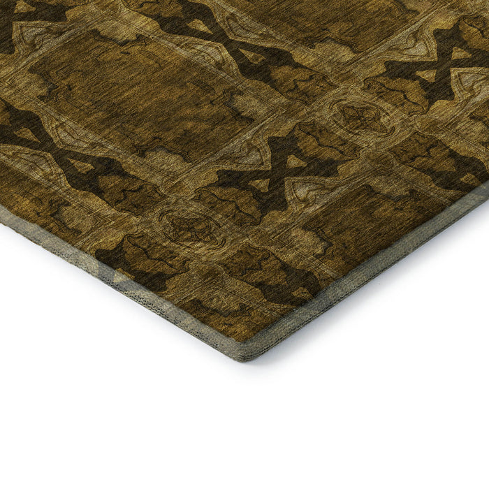 8' X 10' Floral Medallion Washable Area Rug With UV Protection (649472) - Chocolate / Gold