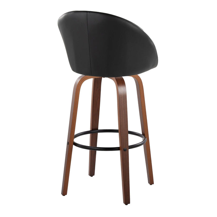Matisse - 30" Highback Fixed-Height Barstool With Round Black Metal Footrest (Set of 2) - Walnut Wood