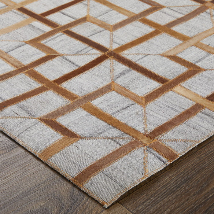 8' x 11' Geometric Hand Woven Area Rug - Tan Brown And Gray