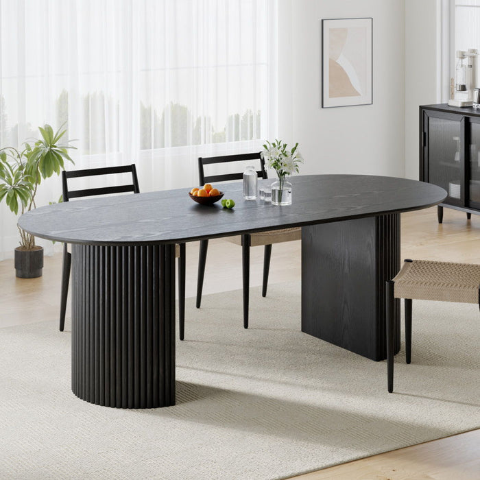 79'' Wood Double Pedestal Base Oval Dining Table - Black