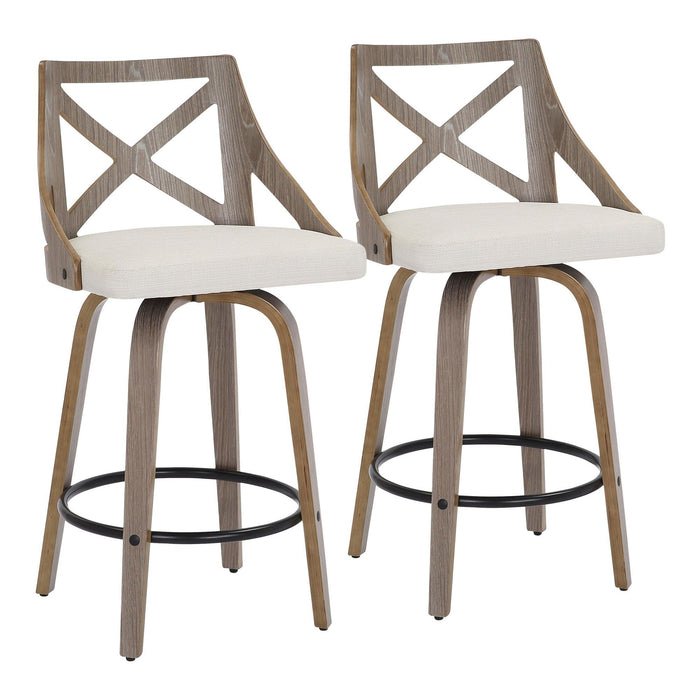 Charlotte - Farmhouse Counter Stool (Set of 2) - Light Gray Wood, Black Footrest