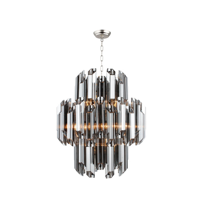 Unique Statement Nine Light Metal Beveled Glass Chandelier With Shades - Silver