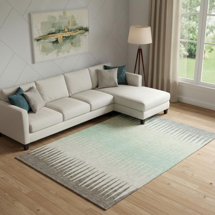 10' X 14' Striped Washable Area Rug With UV Protection (670363) - Artichoke Green / Beige / Brown