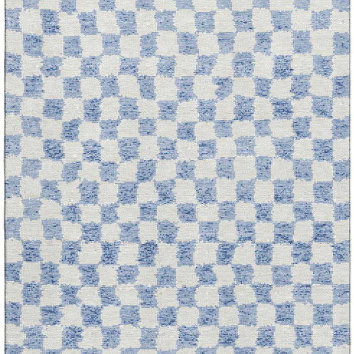 10' X 14' Geometric Washable Area Rug With UV Protection (709420) - Sky Blue / Ivory