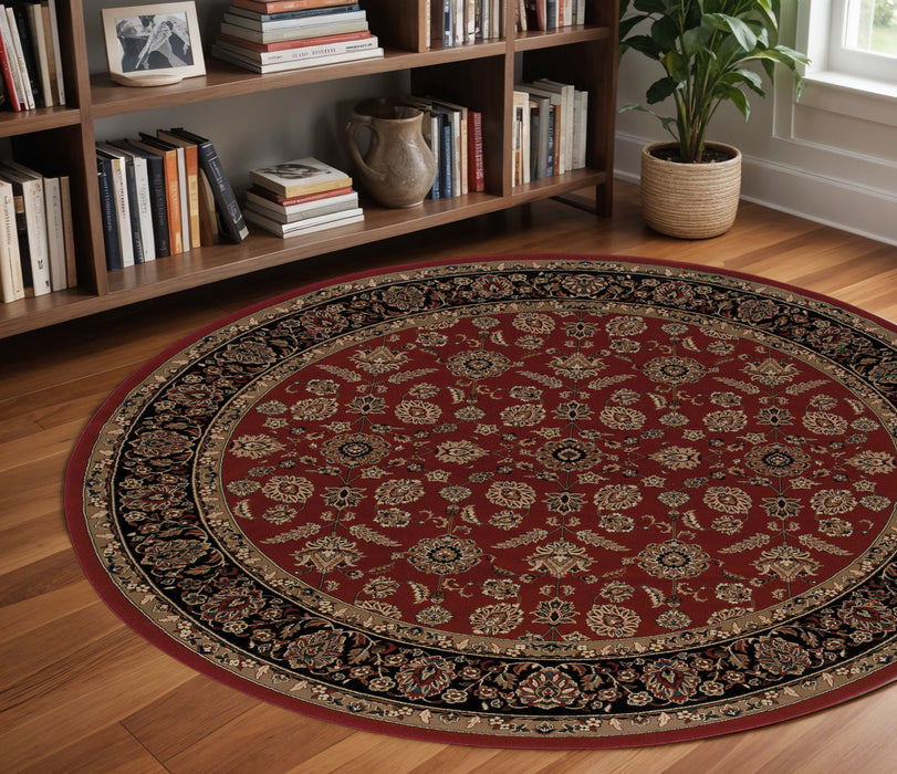 8' Oriental Round Rug - Red And Black