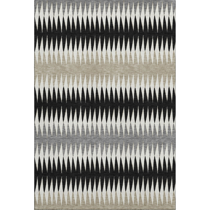 10' X 14' Striped Washable Area Rug With UV Protection (668958) - Black / Gray / Ivory