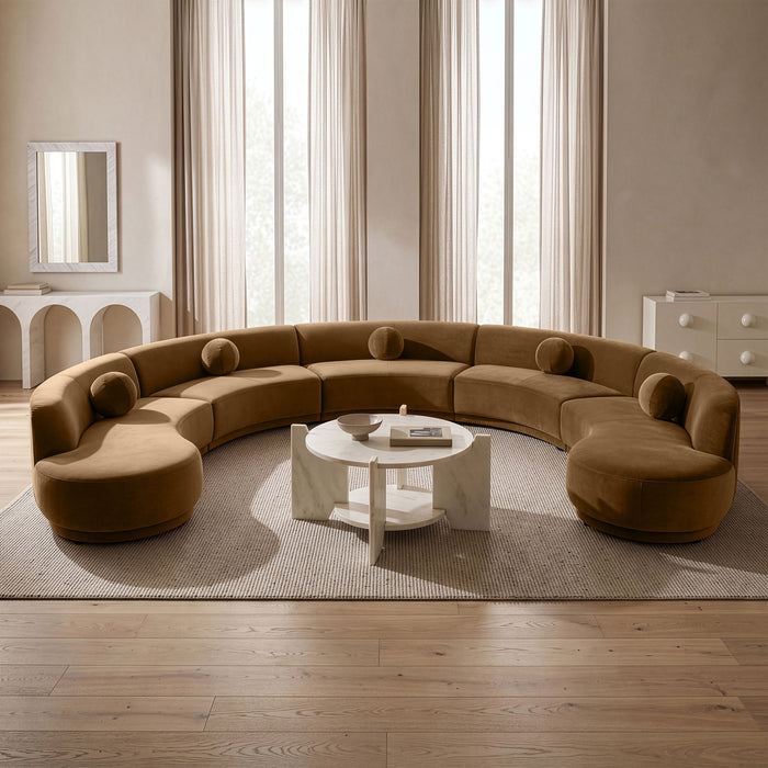 Meridian Furniture Avra 192-inch velvet performance fabric upholstered sectional sofa with plush cushions and modern design.