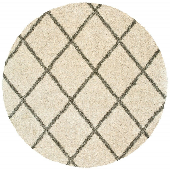 8' Round Geometric Lattice Area Rug - Ivory And Gray