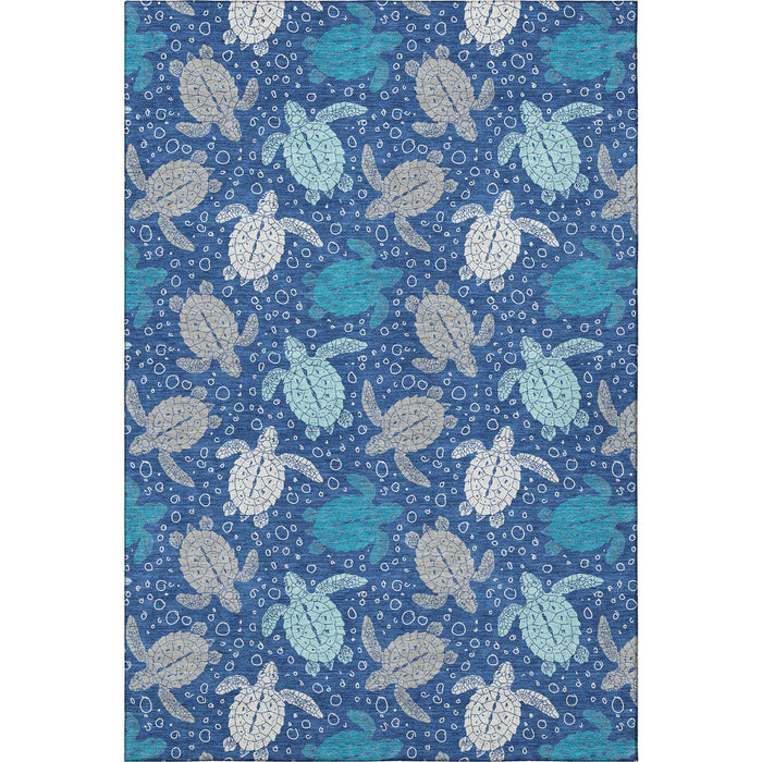 10' X 14' Geometric Washable Area Rug With UV Protection (646157) - Blue / Ivory / Gray