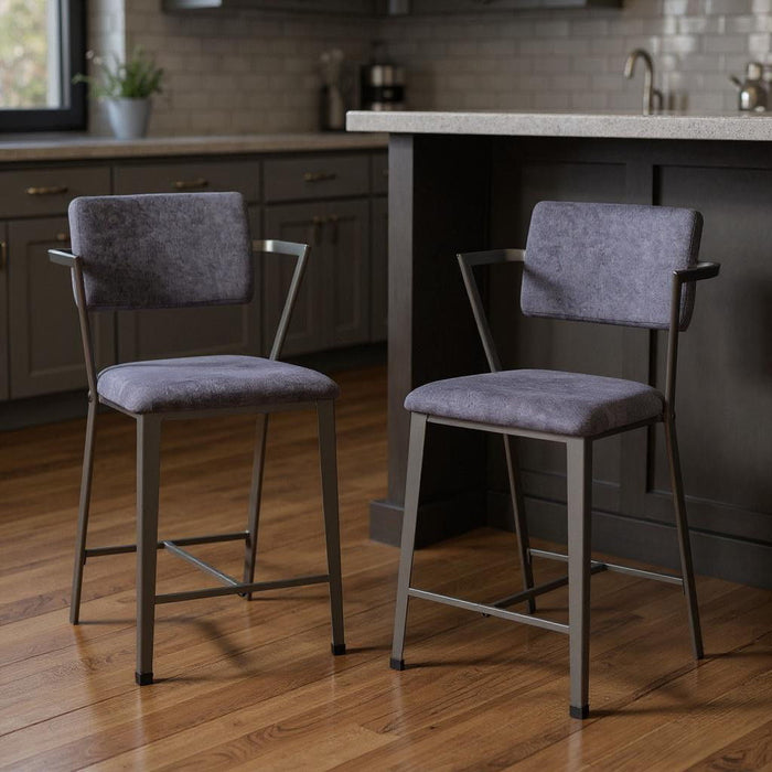 Fabric And Metal Counter Height Bar Chairs (Set of 2) - Gray