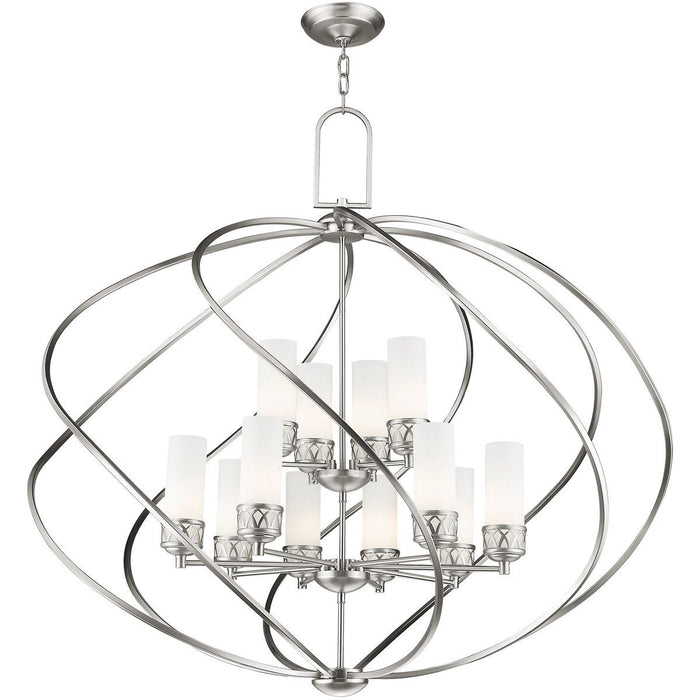 39" Twelve Light Dimmable Chandelier With Shades - Nickel