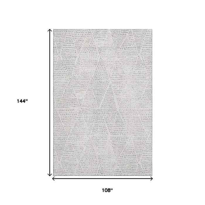 9' X 12' Diamond Washable Area Rug With UV Protection (650613) - Silver / Ivory