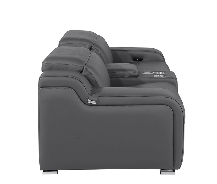 Italian Leather Power Reclining Loveseat With Storage (633756) - Dark Gray / Silver