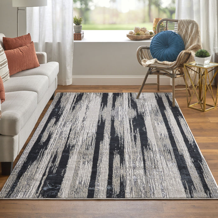 13' x 20' Abstract Power Loom Area Rug - Beige And Black
