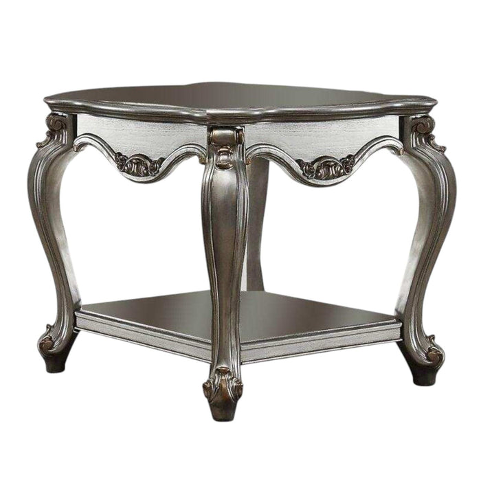 Solid Wood End Table With Shelf - Gray