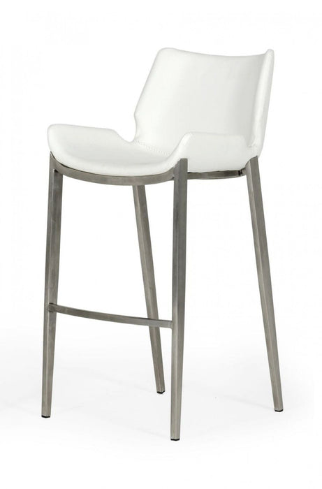 Faux Leather And Steel Low Back Bar Height Bar Chairs (Set of 2) - White And Silver