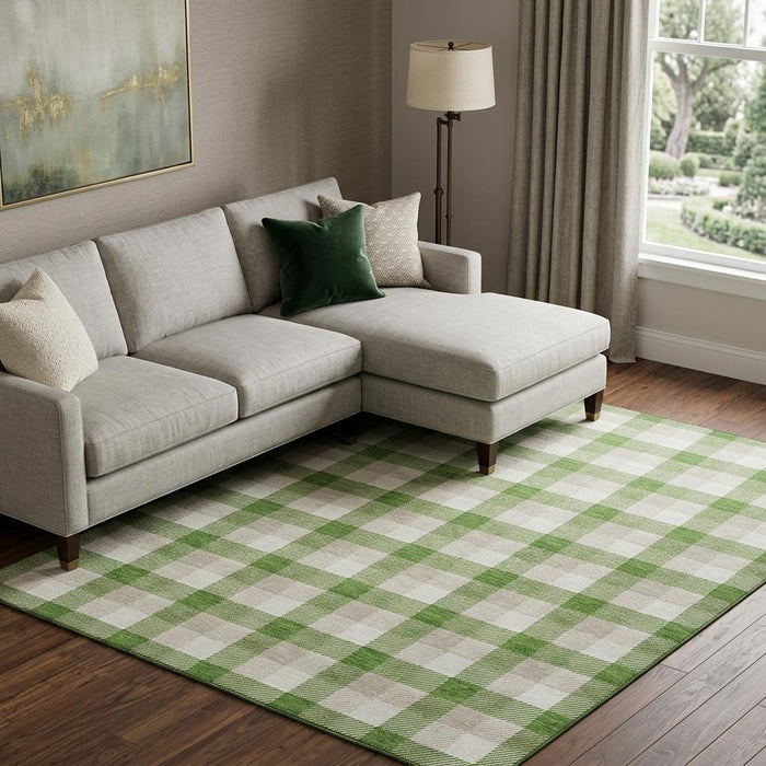 10' X 14' Plaid Washable Area Rug With UV Protection (682541) - Emerald / Beige / Ivory