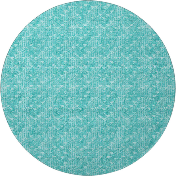 8' Geometric Washable Round Rug With UV Protection (647119) - Teal / Ivory