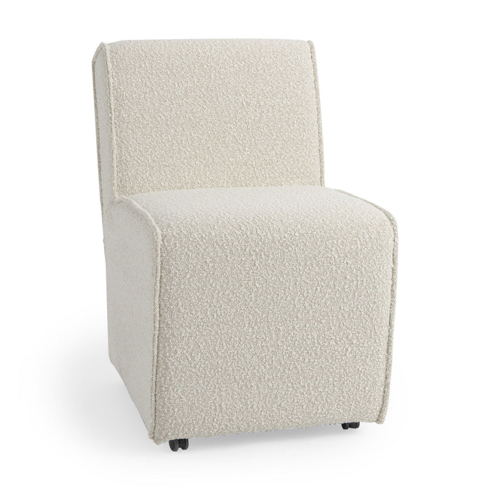 Fully Upholstered Boucle Dining Side Chair With Wheels - Cream