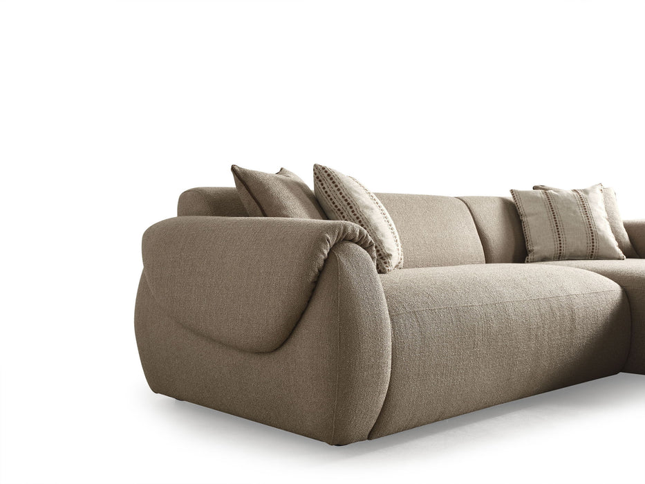 Boucle L Shaped Two Piece Sofa Chaise Sectional With Toss Pillows - Taupe