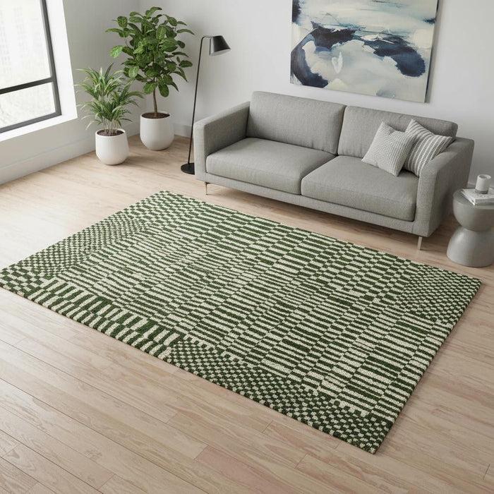 6' X 8' Geometric Berber Washable Area Rug With UV Protection (609861) - Green / Beige