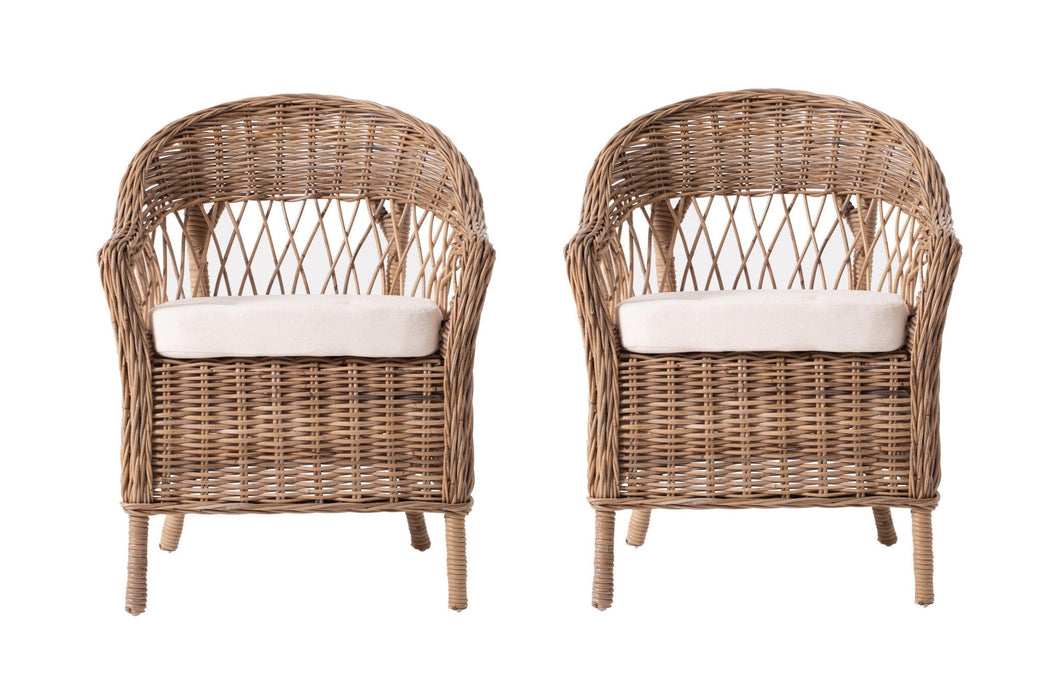 Semi Circle Back Wicker Chairs With Seat Cushions (Set of 2) - Natural