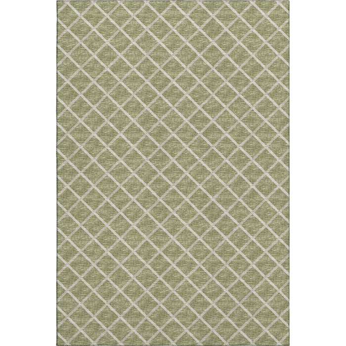 9' X 12' Geometric Washable Area Rug With UV Protection - Artichoke Green / Ivory