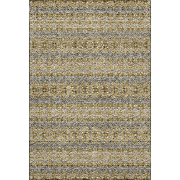 9' X 12' Floral Medallion Washable Area Rug With UV Protection (651327) - Gold / Blue / Ivory