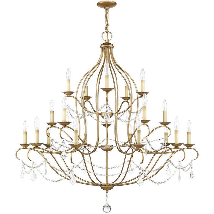 Twelve Light Dimmable Chandelier With Shades - Antiqued Gold